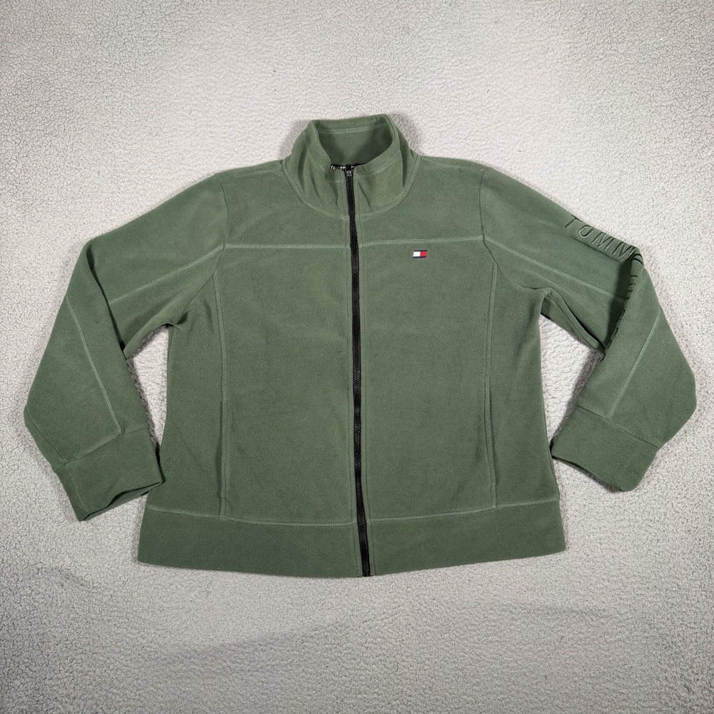 Tommy Hilfiger Sport Jacket Womens XL Green Full Zip Fleece Outdoor Hiking Logo